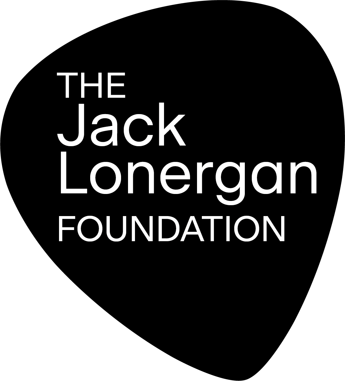 A black, irregularly shaped background with the words THE Jack Lonergan FOUNDATION in white, modern font, centered on the shape.