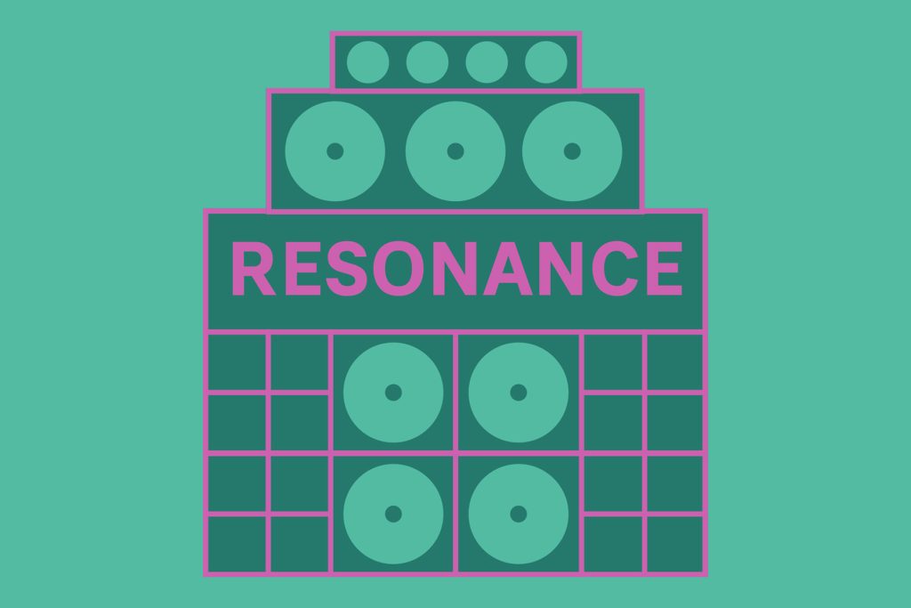 Resonance logo with a sound system graphic