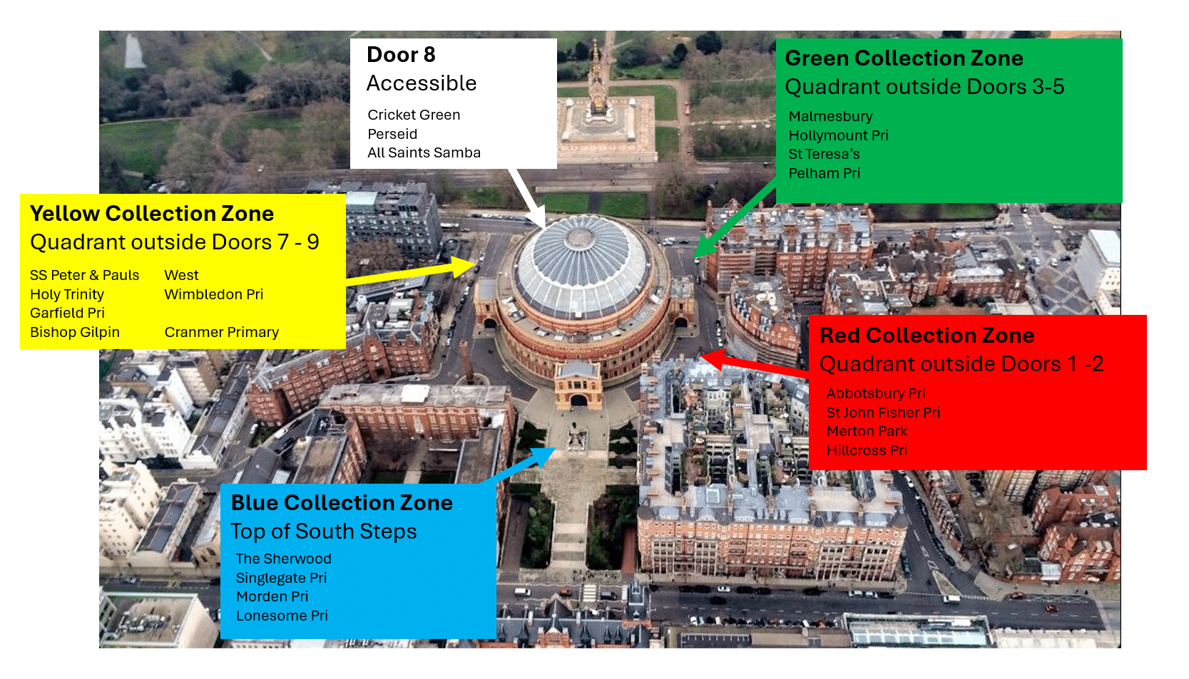 A bird’s-eye view of the iconic Royal Albert Hall in 2026.