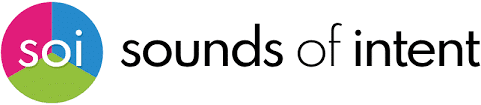 Logo for Sounds of Intent featuring the lowercase letters soi inside a circle divided into pink, blue, and green sections, followed by the words sounds of intent in black text.