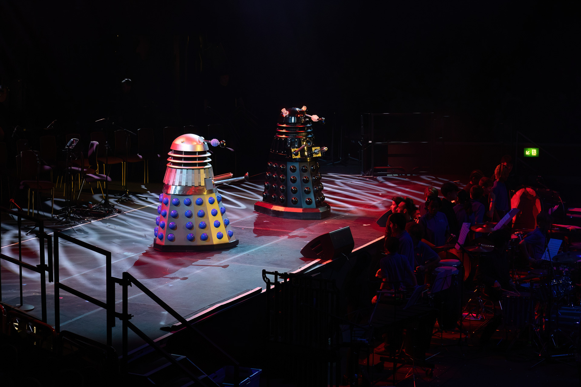 MMF's Music is for Life 2026 concert: Lookin' Up at the Royal Albert Hall. Two Daleks on stage.