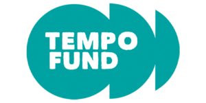 Logo for Tempo Fund featuring the words TEMPO FUND in bold white capital letters on teal circular shapes overlapping each other, creating a sense of resonance against a light background.