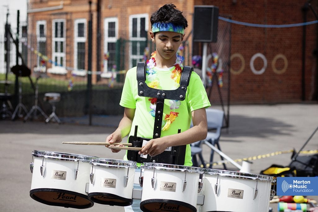Photo of MMF percussionist playing at BeatFest Percussion Festival