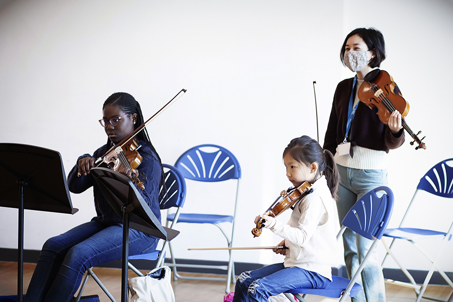 A youth string ensemble rehearsal.
